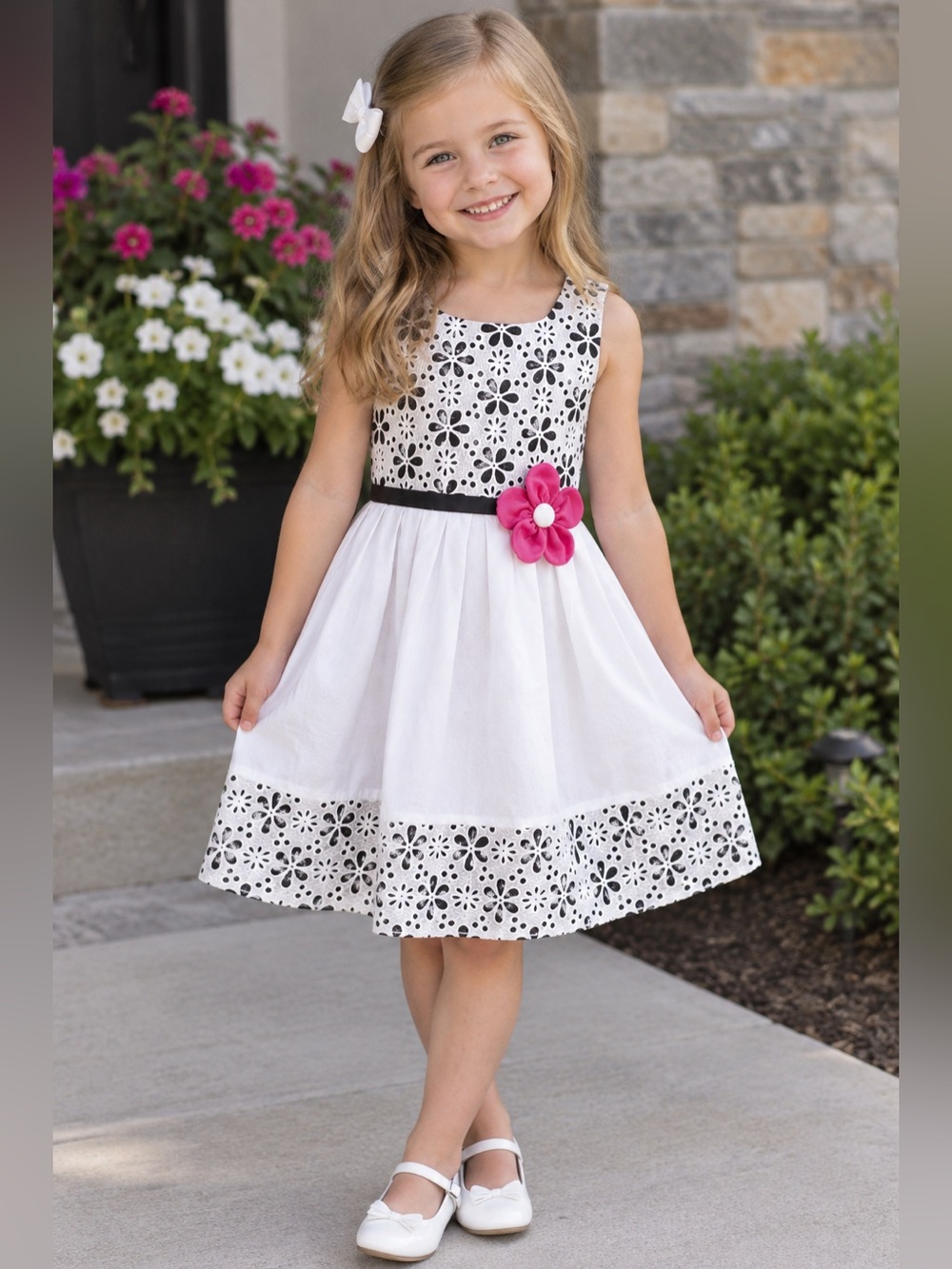 Jona Michelle Girls Black & White Floral Party Dress – Size 5